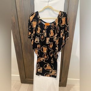 Off the shoulder mini dress - Size XS - black with gold design